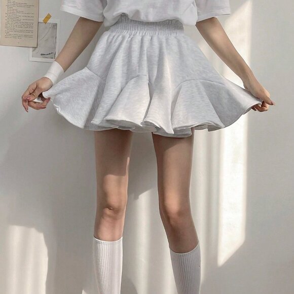 Grey Casual Women's Elastic Waist Fleece Flare Skirt - Picture 6 of 7